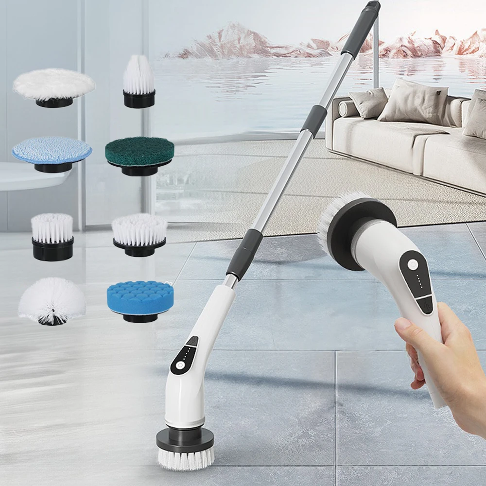 Electric Cleaning Brush 3-Gear Handheld Cordless Rotating Scrubber With Extended Handle Spin Scrubber For Bathroom Kitchen Floor