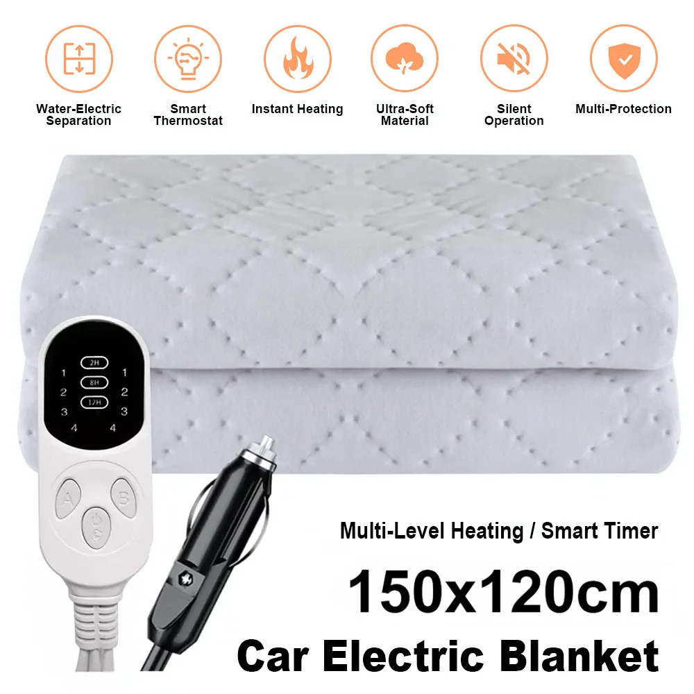 Fast Heating Car Electric Blanket 12V CE Certified Ultra-Soft Fleece 150x120cm for Car/Home/Office Use Heating Pad