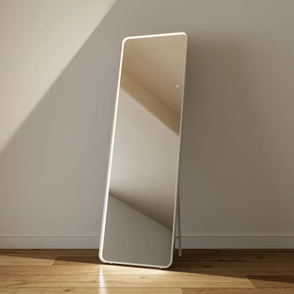 LED Full Length Floor Mirror, 3-Color Stepless Dimming, HD Explosion-proof Glass, Freestanding & Wall Mounted, Smart Touch Contr