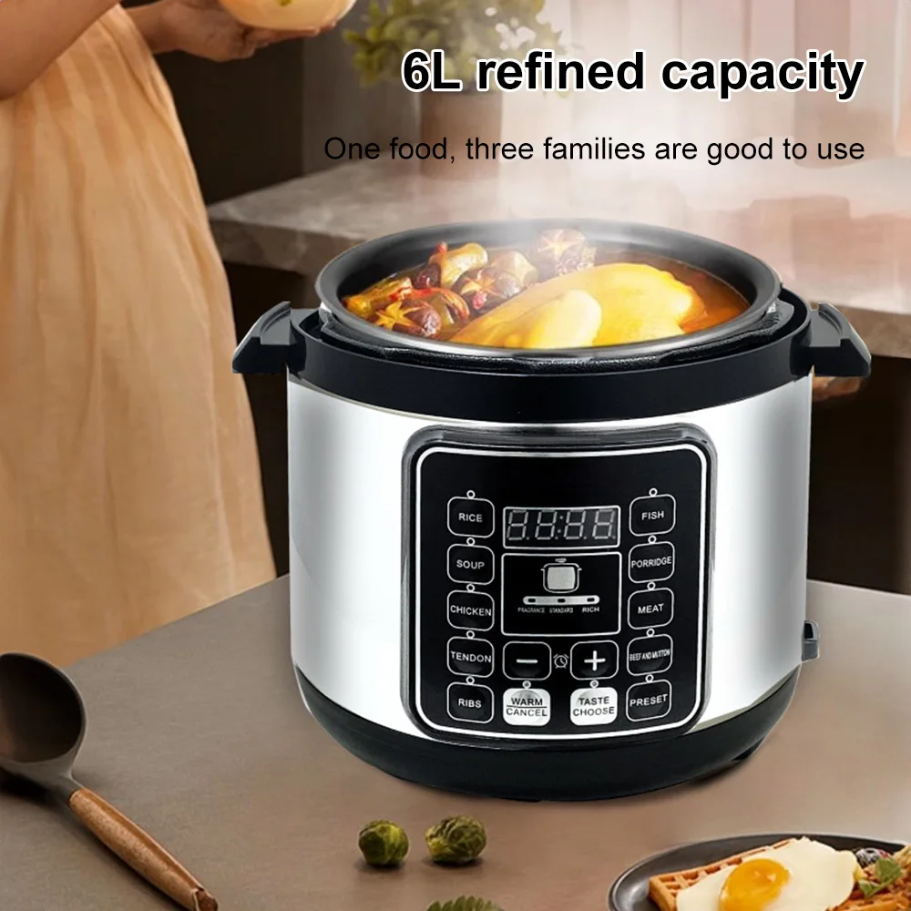 6L Multifunction Electric Pressure Cookers Soup Porridge Heating Meal Heater Kitchen Stainless Steel Multicooker Rice Cooker