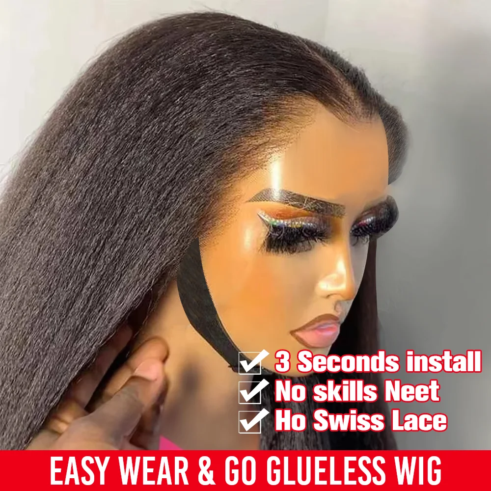 Yaki Kinky Straight Wigs 4C Edges Curly 13x6 HD Lace Frontal Wig Pre Plucked Curly Baby Hair 6x4 Glueless Wigs Ready To Wear
