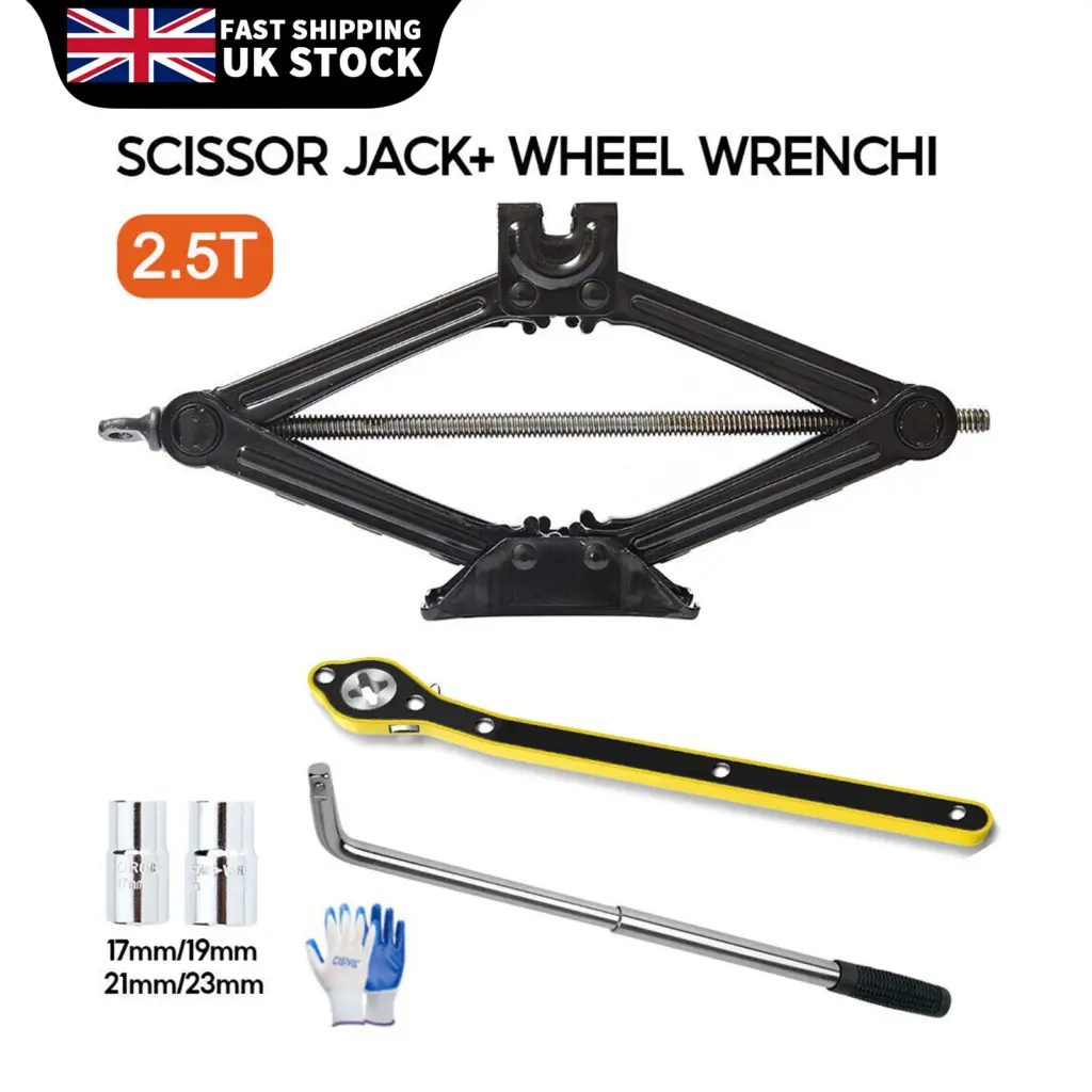 2.5T Scissor Jack + Extendable Wheel Wrench Brace Socket Car Van Tire Hand Tool