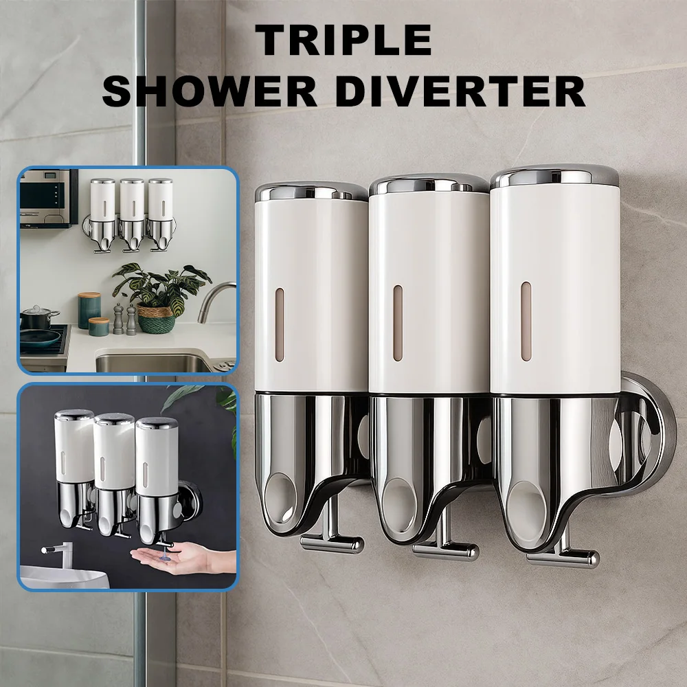 Three Head Liquid Soap Dispenser Wall Mounted Bathroom Shower and Lotion Dispenser Hand Sanitizer Shampoo Gel Liquid Container
