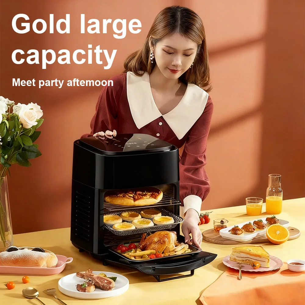 15L Electric Air Fryer With Viewing Window Large Capacity Oven Low Fat Oil Free Frying Multi-function LED Touch Screen Airfryer