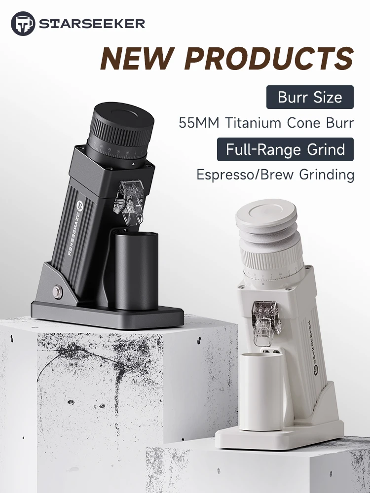 STARSEEKER E55Pro Electric Coffee Grinder 55MM Espresso Cone burr Stepless Fineness Adjustment Cold Brew Bean Grinder Black