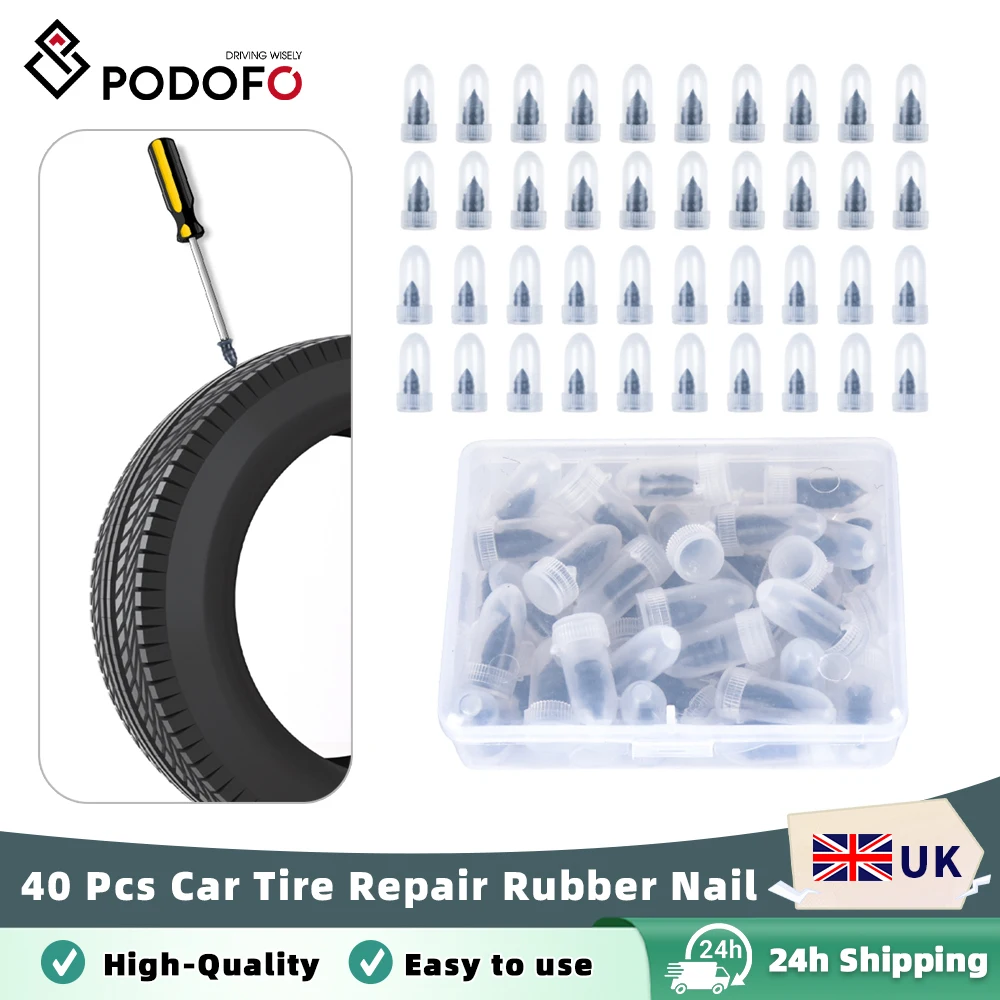 Podofo 40pcs Tire Puncture Repair Nails For Car Motorcycle Scooter Bike Vacuum Tyre Repairing Rubber Metal Nail Set