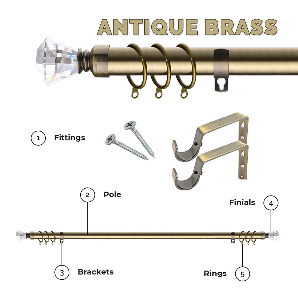 Diamond Crystal Curtain Rod Set - Metal, No Drilling, Rust Proof, Supports Heavy Curtains, UK Windows