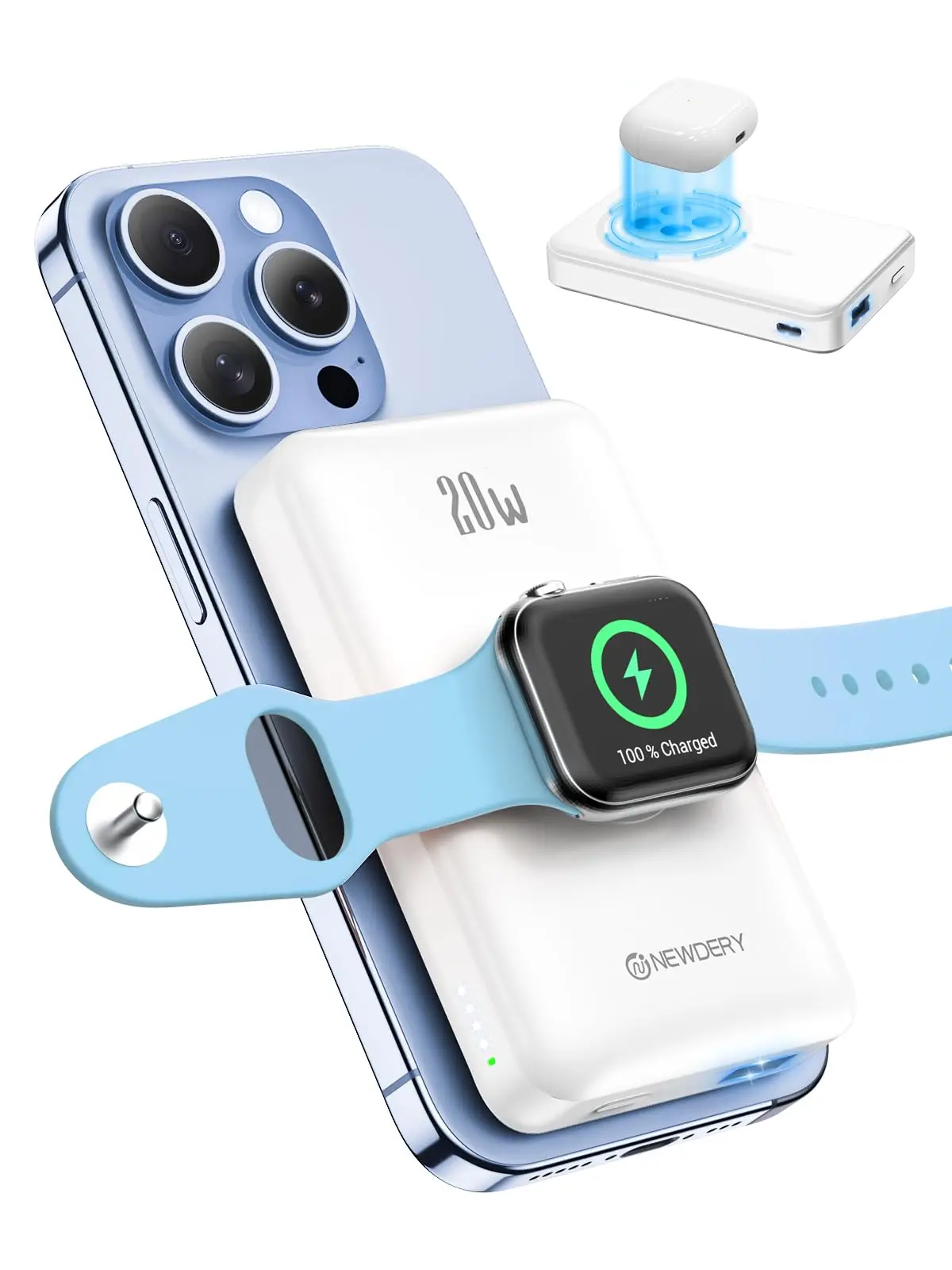 2 in 1 Wireless Portable Charger for Apple Watch Magnetic Power Bank 20W Mag-Safe Battery Pack for iPhone 16 15 14 13 12 Series