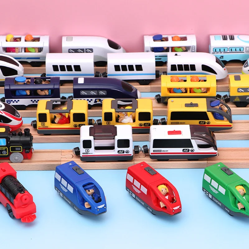 Kids RC Electric Trains Locomotive Magnetic Train Diecast Slot Toy Fit For Brio Wooden Railway Train Tracks Toys For Children