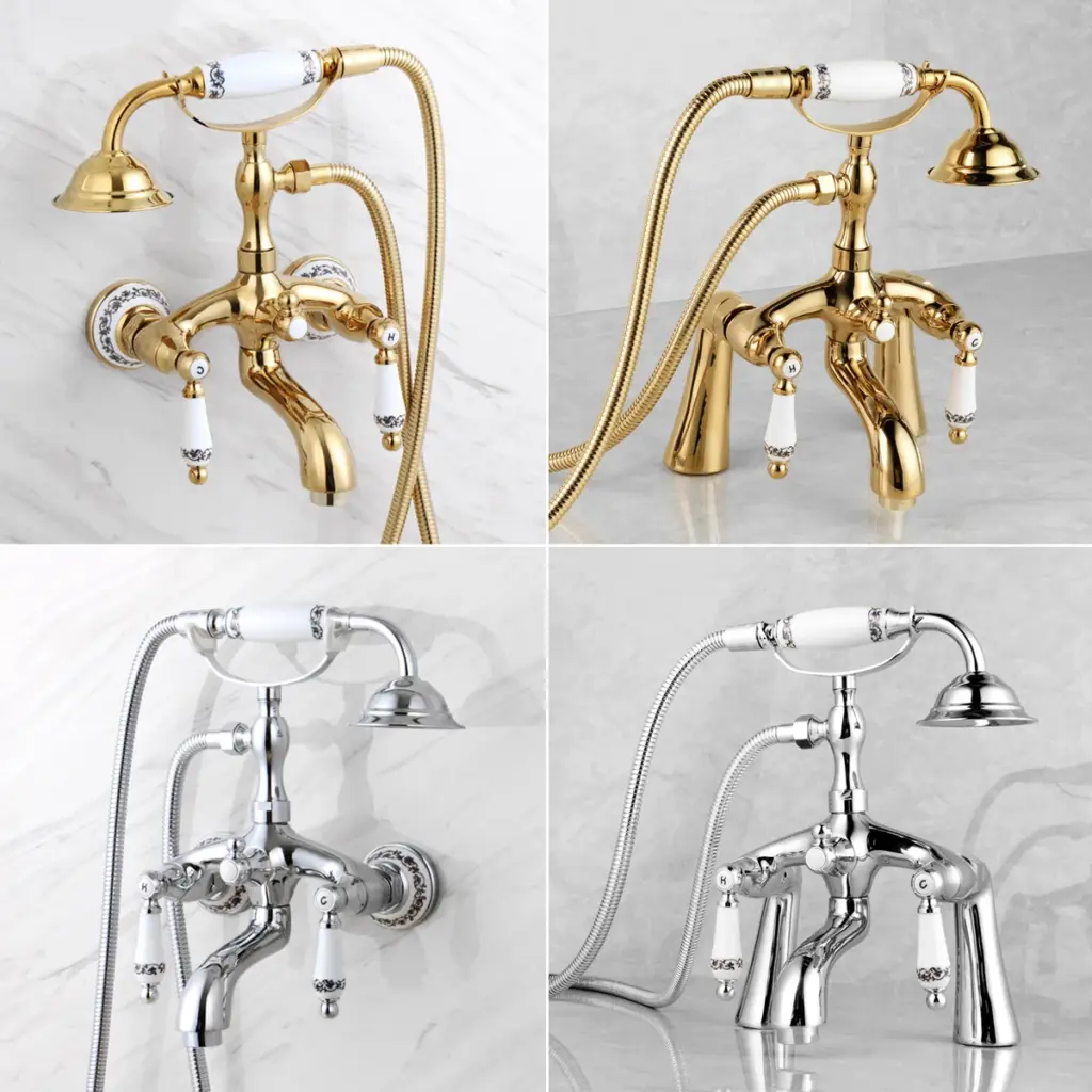 Golden,Silver,Black Brass Bathroom Clawfoot Bathtub Shower Faucets Basin Sink Mixer Tap Tub Faucet & Hand Shower