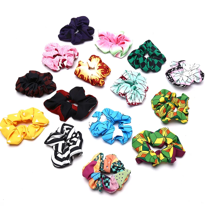 2021 Fashion Demon Slayer: Kimetsu No Yaiba Scrunchie Elastic Handmade HeadBands Hair Band Rope Clip Headdress