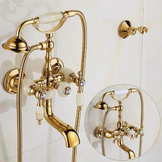 N Luxury Antique Style Gold Bath Tub Faucet Ceramic Handle & Handheld Shower Head Faucet Bathtub faucet set shower faucet set