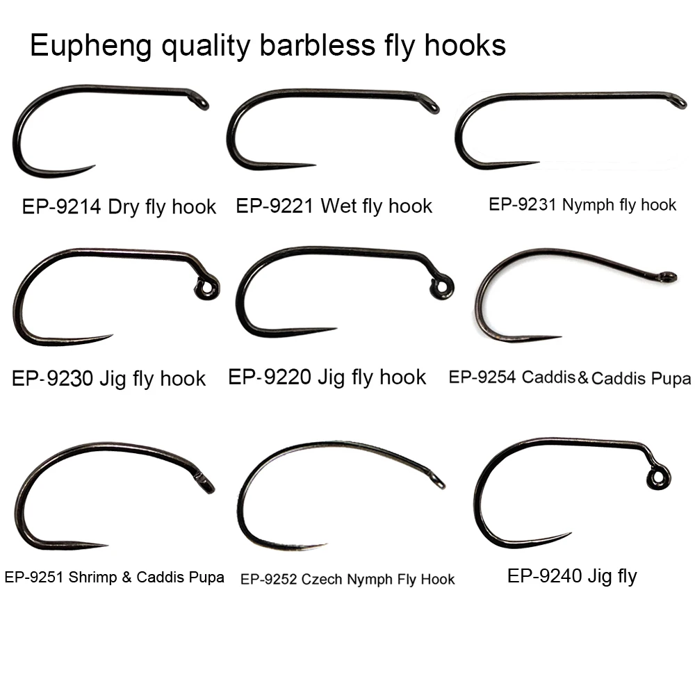 Eupheng 100Pcs Fly Fishing Hook Barbless fly tying hook Fishing Dry Nymph Shirmp Wet Caddis Fly Hook
