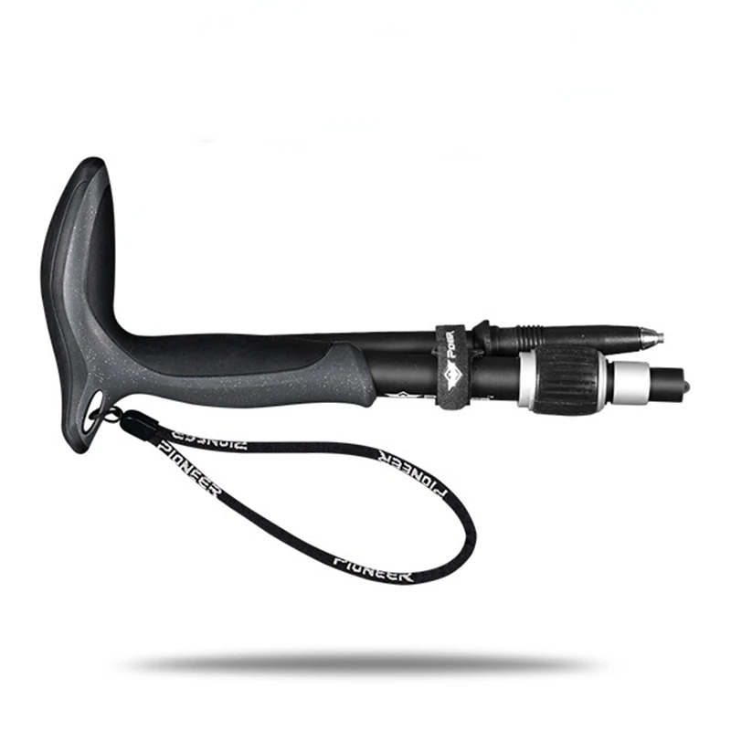 Pioneer 1 Pcs Carbon Fiber T Handle Walking Sticks Outdoor 5 Sections Matte Ultralight Trekking Pole Hiking Cane For Camping