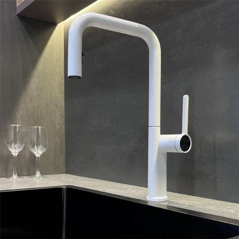 Brushed Gold Pull Out Kitchen Faucets Brass Rose Gold Sink Faucets Brass Sink Tap Rotating Spout Mixers Tap Hot Cold Water Crane