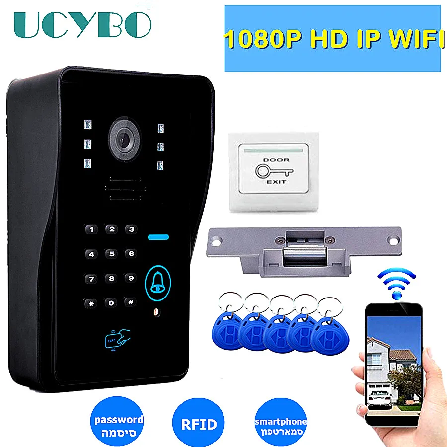 IP wifi video doorbell camera intercom system 1080p HD wireless IR RFID Electric lock home security audio video door phone kit