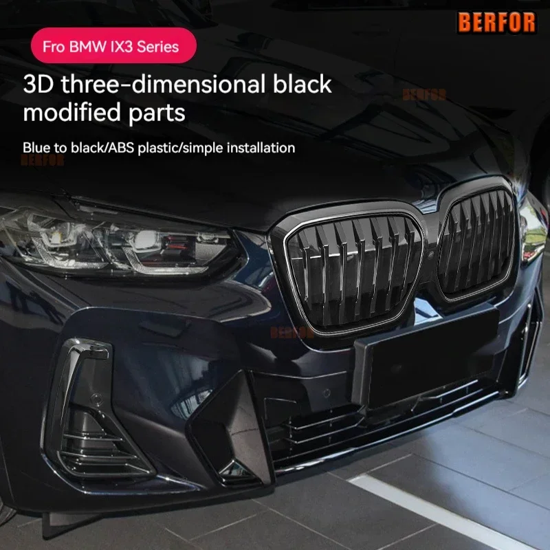 Front Kidney Grille Racing Grills Black Double Slat Style For BMW IX3 2022 Car Upper Bumper Hood Mesh Grid Body Kit