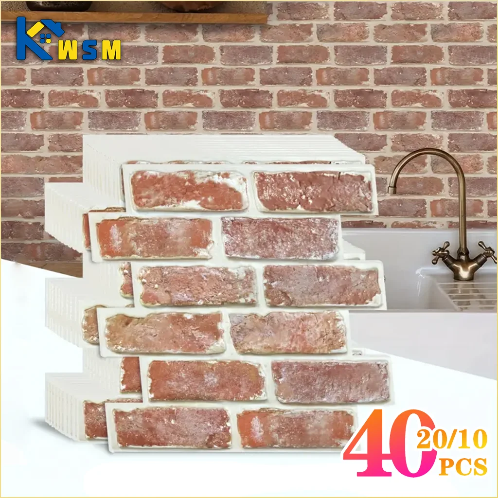 10-40PCS 3D Self-Adhesive Foam Wallpaper TV Background Waterproof Bubbleproof Wall Stickers for Living Room Bedroom Dining Decor