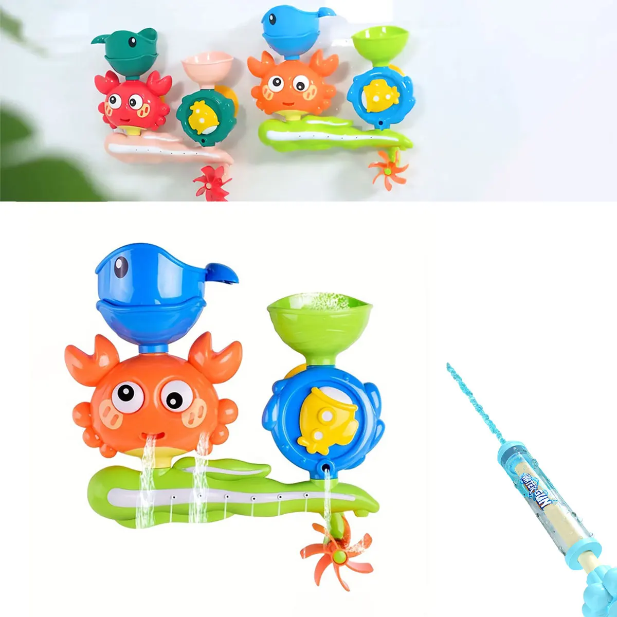 Water Bath Toy Baby Play in Crab Waterwheel Children Flower Water Gun Fun in Shower Bathtub with Suction Cup in Wall Kid Gift