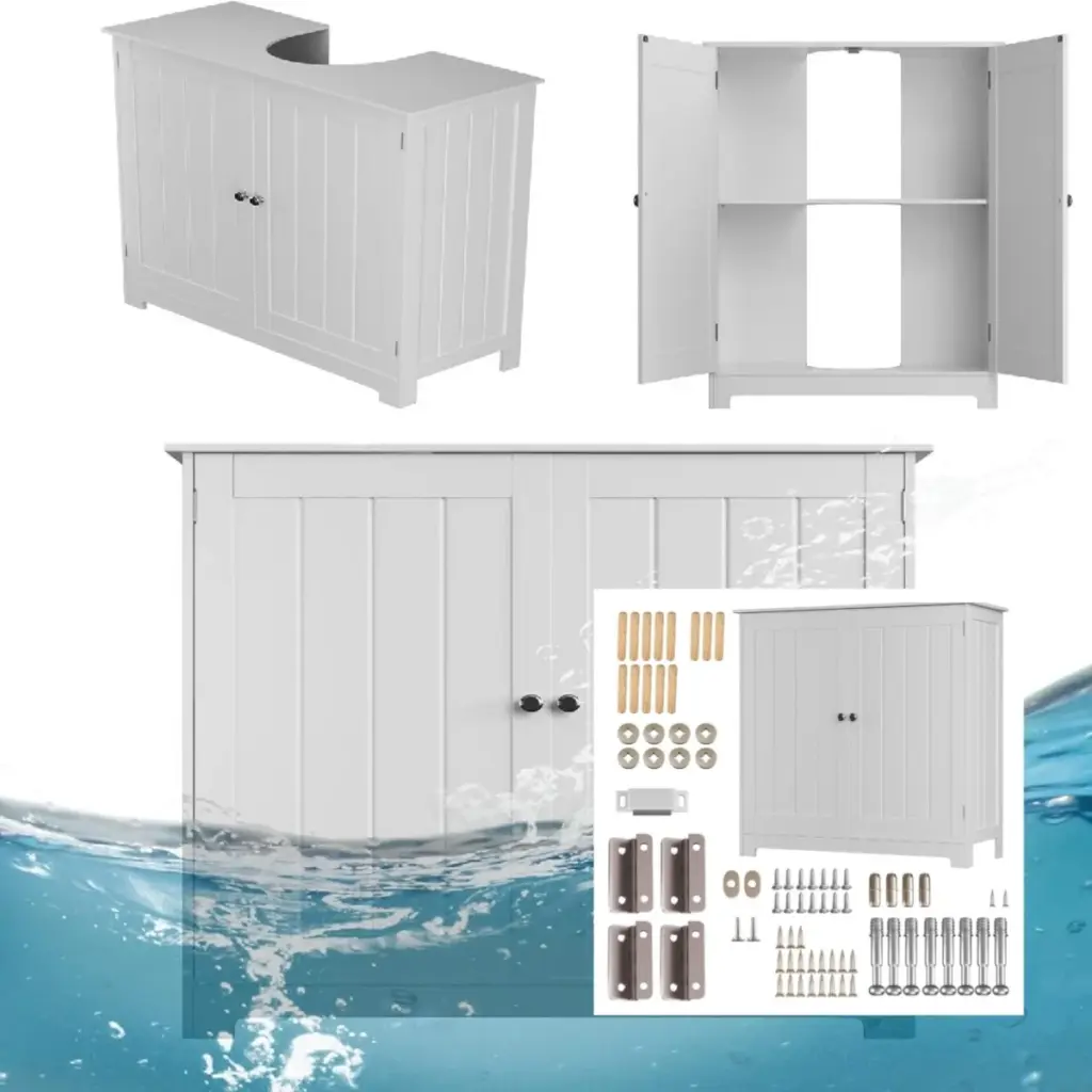 Under Sink Bathroom Cabinet Wall Mountable&Freestanding Wooden Sink Storage,Basin Cupboard Vanity 2Doors with Adjustable Shelves