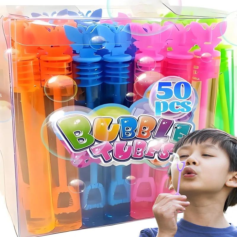 50/10PCS Colorful Bubble Bottles Bubble Wands Liquid Wand Tube Bubble Stick Empty Soap Bottle Kid Toy for Birthday Wedding Party