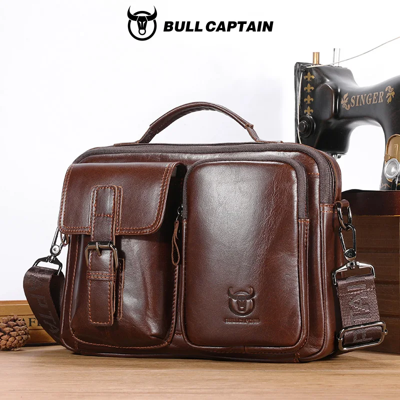 BULLCAPTAIN New Genuine Leather Men Crossbody Bag Male Briefcase Messenger Bag Casual Business Briefcase Style Men Shoulder Bag
