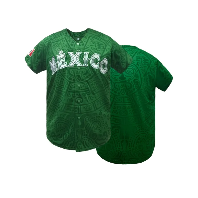 Men's Baseball Jersey Short Sleeve with "MEXICO" Embroidery Breathable Loose Fit for Casual Parties, Sports & Outdoor Activities