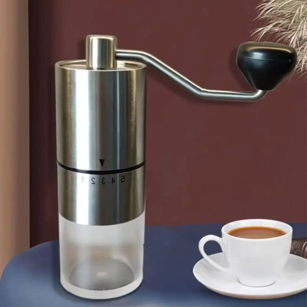5-Gears Adjustable Coffee Bean Grinder Clear Bin Detachable Manual Coffee Grinder Effort Saving Comfortable Handle