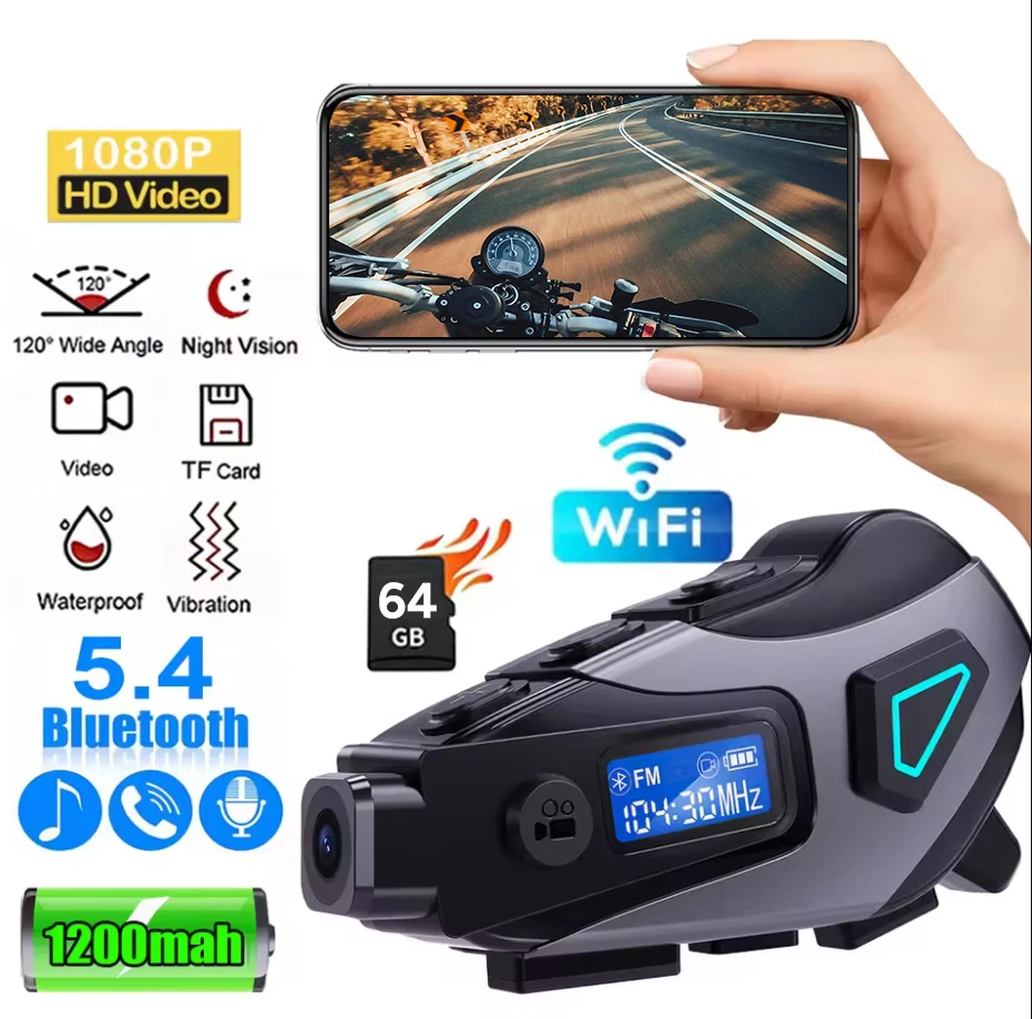 Motorcycle Helmet Headset 1080P HD Video With WiFi Wide-angle Lens FM+Bluetooth Wireless Camera Waterproof motorbike Recorder