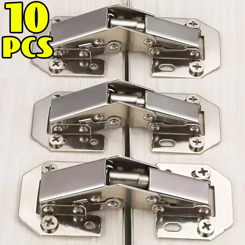 Hinges Stainless Steel 90 Degree No-Drilling Hole Silver Kitchen Cabinet Cupboard Furniture Hardware Accessories