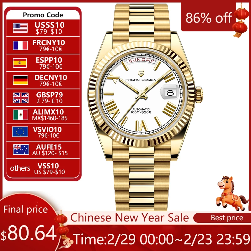 PAGANI DESIGN Men's Watches DD40 Gold White Luxury Automatic Watch Men TMI NH36A Date Week Mechanical Watches For Men 2026 New