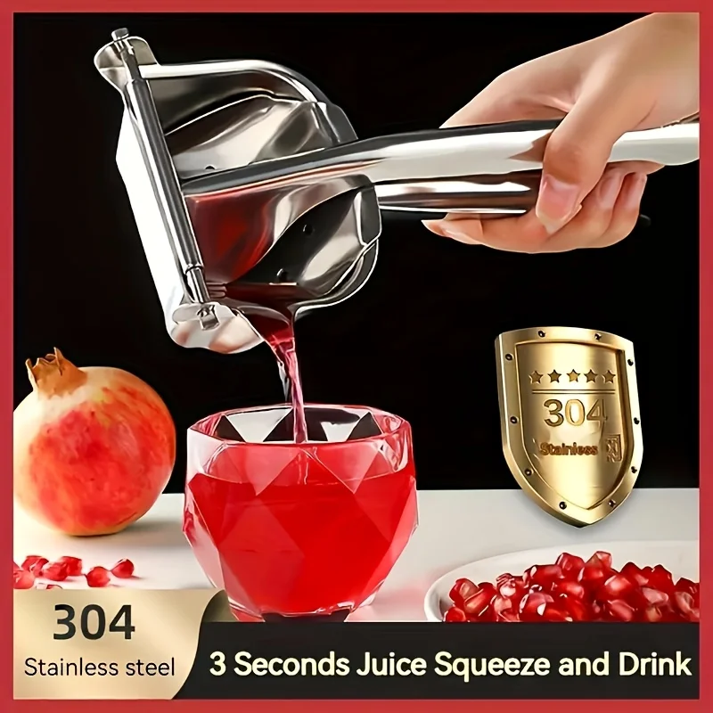 Stainless Steel Manual Juice Squeezer, 304 Kitchen Gadget for Pomegranate & Orange Juice Separation, Home Dregs Juicer, Durable