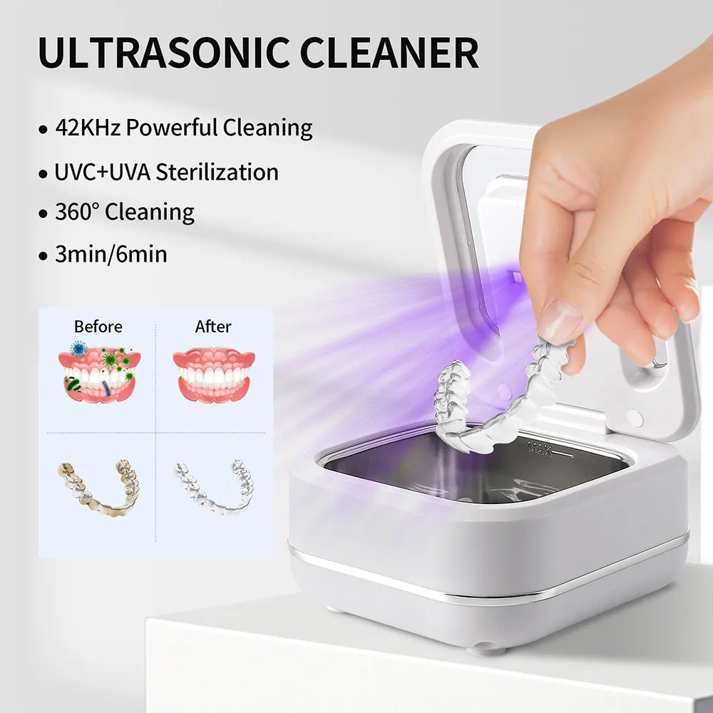 Household Ultrasonic Cleaner Ultrasound Jewelry Cleaner UV Light Sterilization Ultrasonic Dentures Retainer Washing Machine