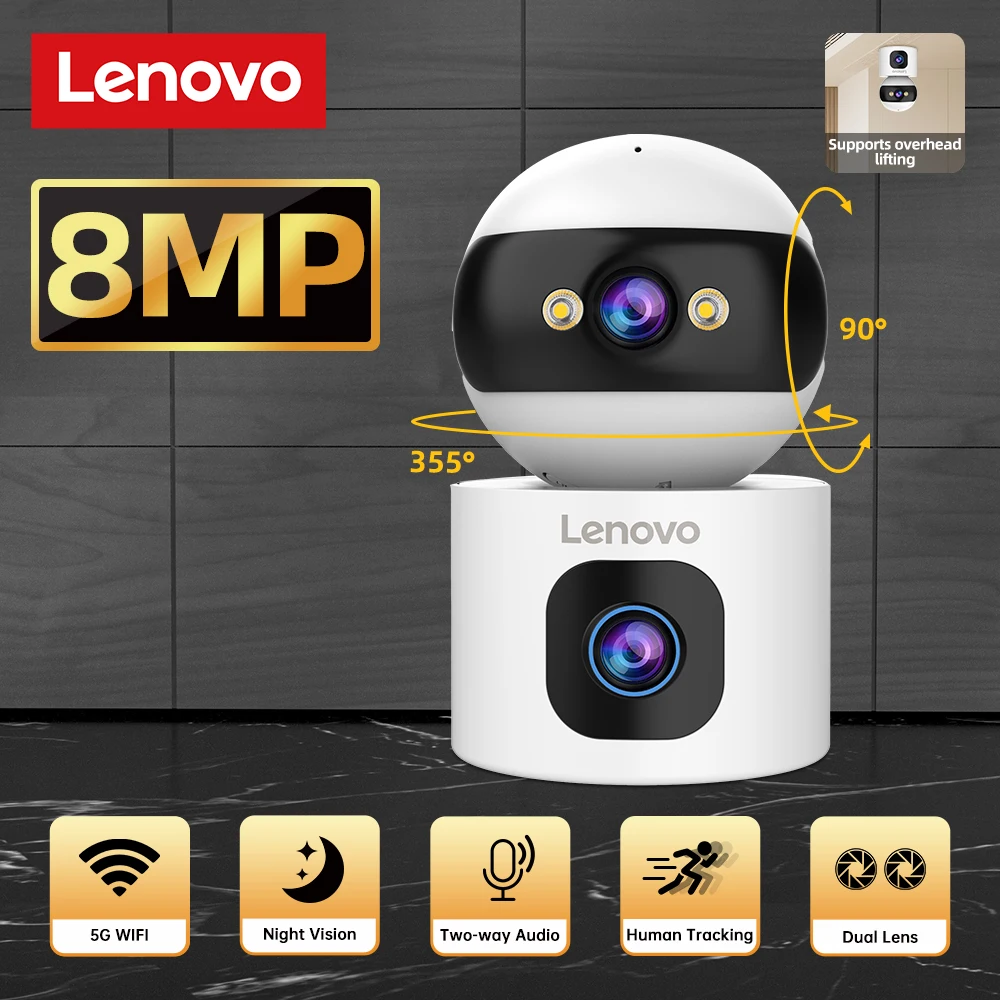 Lenovo 8MP HD IP Camera Dual Lens Baby Monitor 5X Zoom Color Night Vision Human Automatic Tracking Video Smart Home Camera