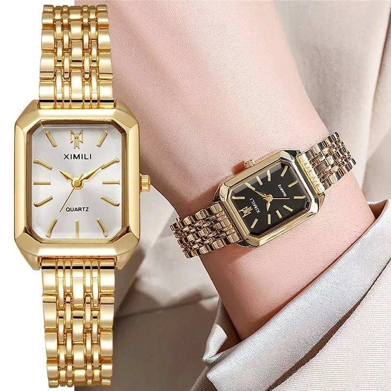 2025 Fashion Women's Quartz Watch Simple Square Silver Gold Gold Plated Women's Watch Corporate Alloy Folding Clock Holiday Gift