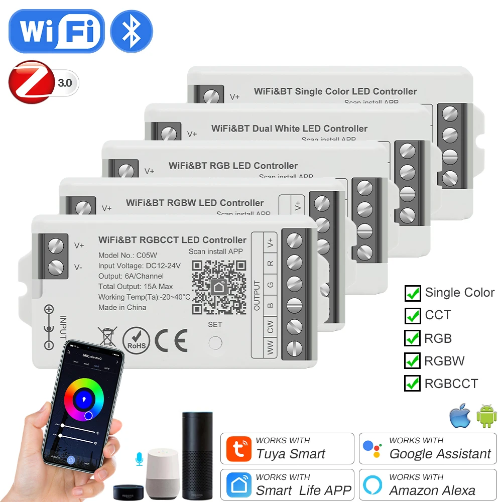 Smart LED Dimmer Tuya Wifi Zigbee DIM CCT RGB RGBW RGBCCT PWM LED Controller Support Alexa Google Home Voice Control