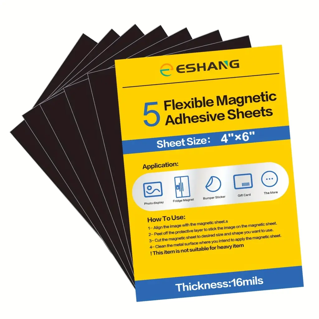 ESHANG A4 Adhesive Magnetic Sheets with Adhesive Backing 16Mil 4R / 4 x 6 Inches Flexible Magnet Sheets with Self Adhesive Stic