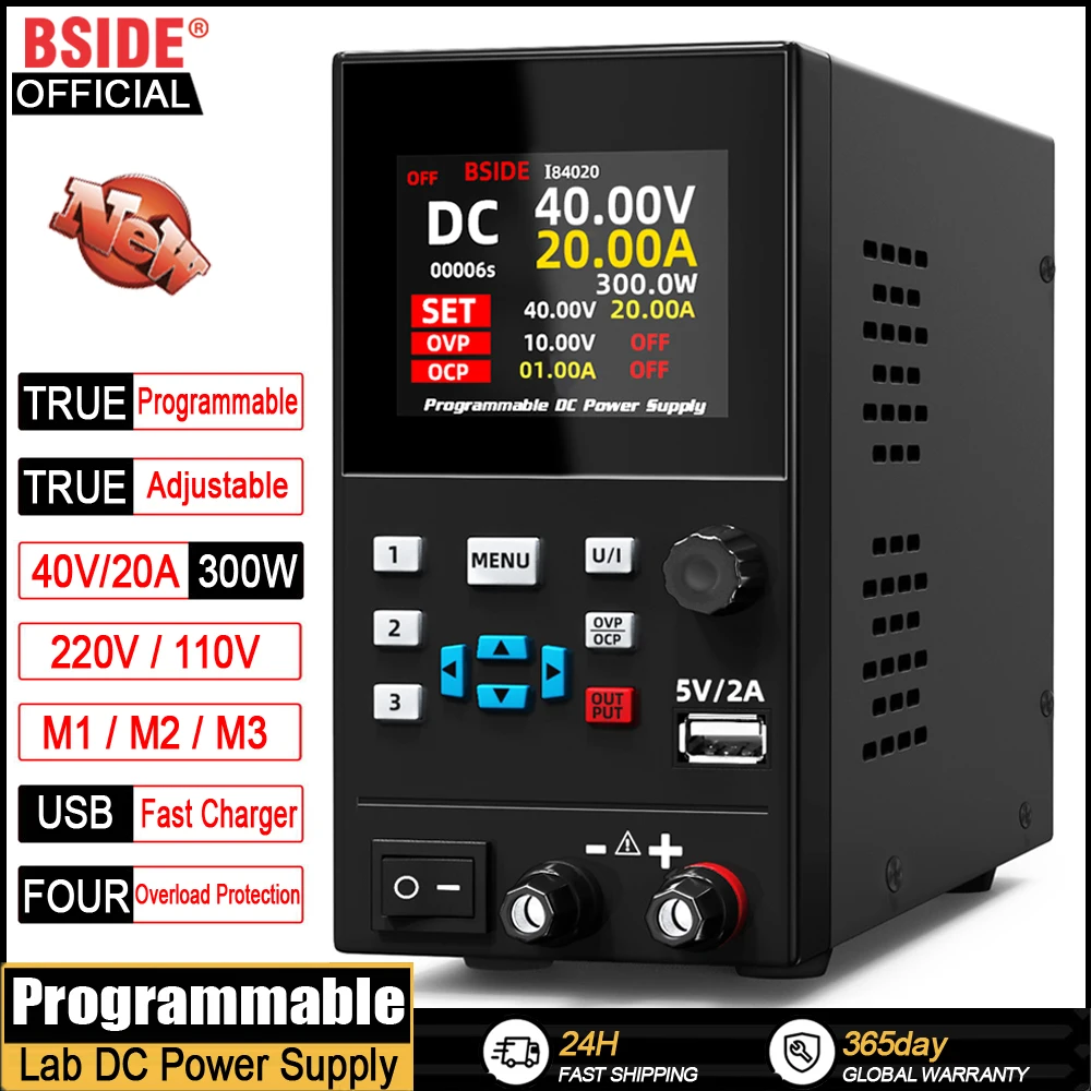 BSIDE DC Laboratory Regulated Power Supply Programmable 30V/10A 40V/20A Adjustable Bench Switch Preset Current Stabilizer ON/OFF