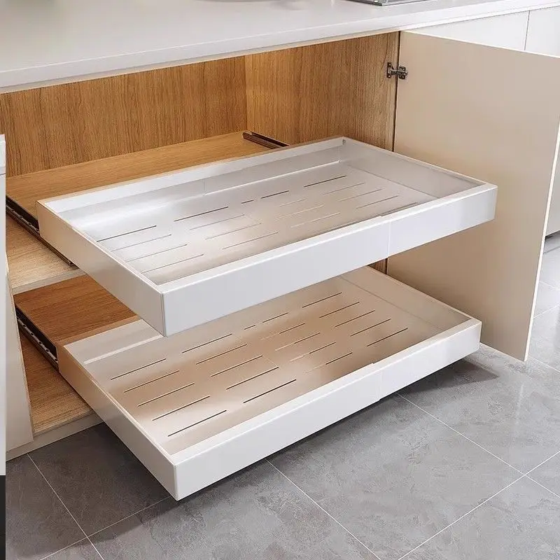 Kitchen Cabinets, Inner Pull-out Slide, Non-punching, Retractable Storage Shelves for Dishes, Seasonings, Drawers, Pull Baskets