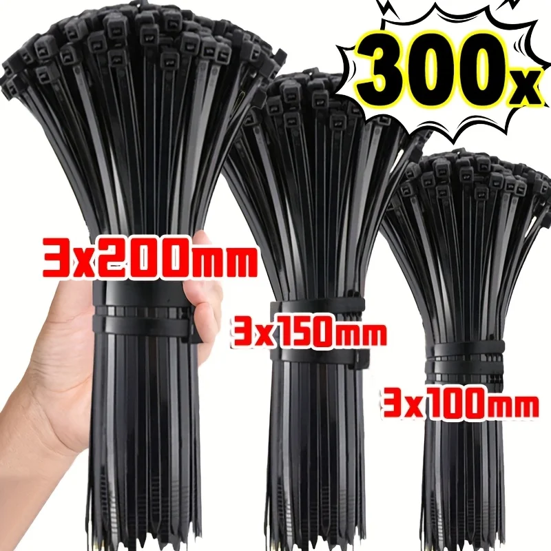 Heavy Duty Black Nylon Cable Zip Ties Tensile Strength Self-Locking Design Durable Plastic Wire Ties for Secure Indoor Outdoor