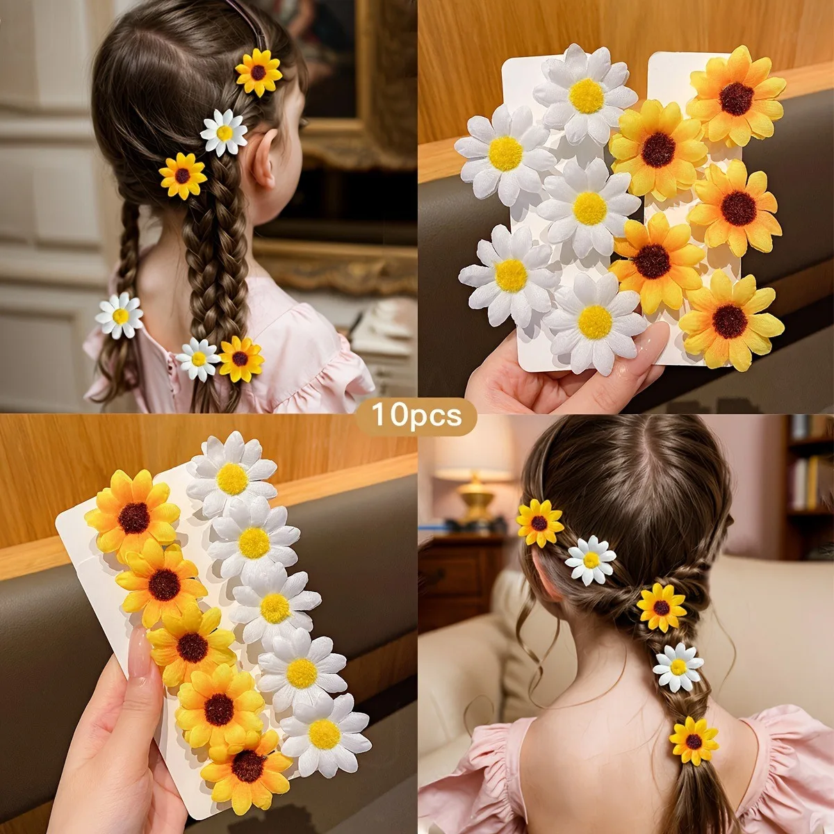 10pcs Sweet Lovely Sunflower Clip Fresh Playful Side Hair Clip Decoration Beach Vacation Party Performance Hair Accessories