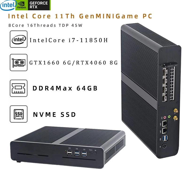 11th Gen Upgraded Version MINI Gaming PC Intel Core i7-11800H RTX 3070 8G RTX3060M 12G RTX4060 8G GPU 2 * DDR4 4 screen output