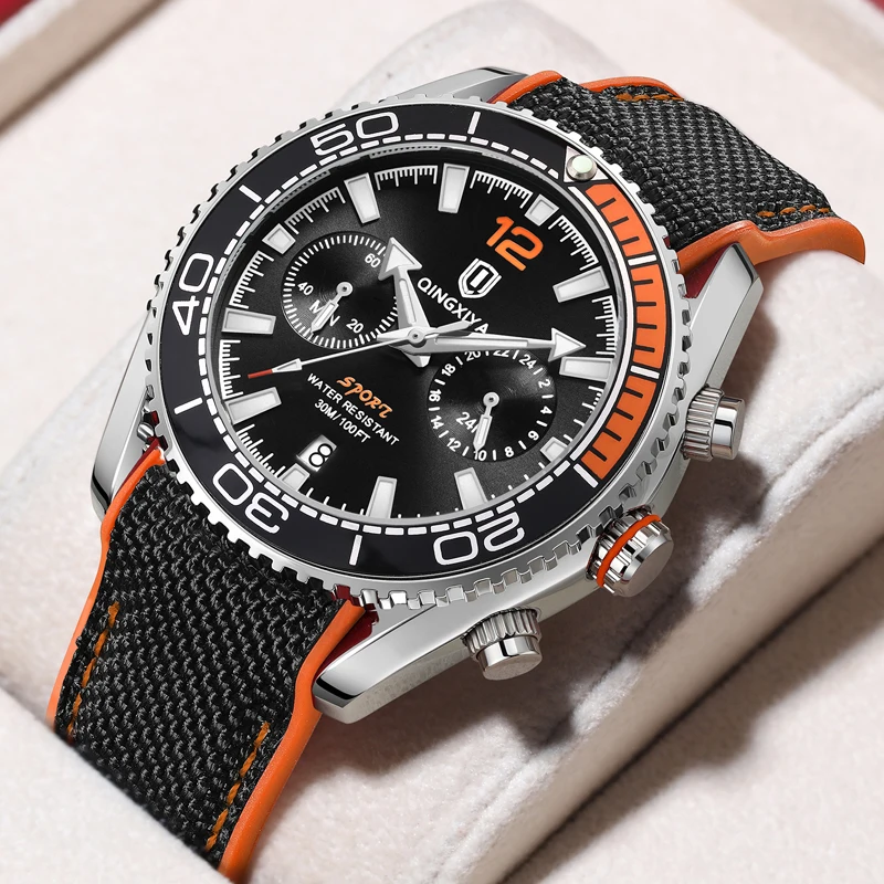 QINGXIYA Luxury Man Wristwatch Sport Chronograph Waterproof Luminous Date Watches for Men Casual Quartz Silicone Men Watch Reloj