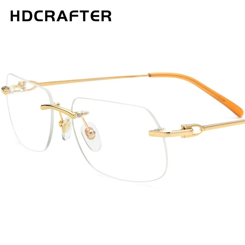 HDCRAFTER High Quality Titanium Glasses Frame Men Brand Design Rimless Square Eyeglasses Frameless Ultralight High-end Eyewear