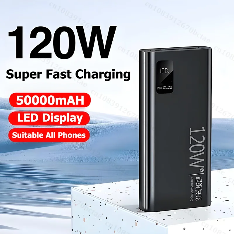 50000 mAh Power Bank 120W Super Fast Charging 100% Sufficient Capacity Portable Battery Charger For iPhone Huawei Xiaomi Samsung