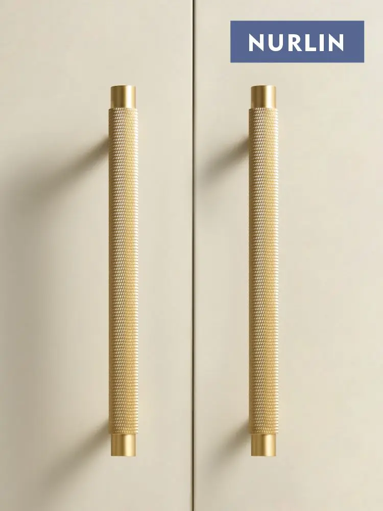 Nurlin Solid Brass Furniture Handles Modern Knurled Patter Antique Matt Brass Black Color Cabinet Knobs T-Bar Pull Handle