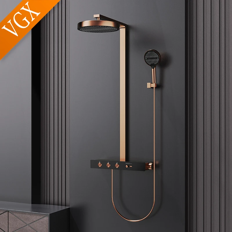VGX Thermostatic Shower System Set Luxury Concealed Bathroom Shower Set Brass Rainfall Shower Head Set Gold Shower Faucet Set