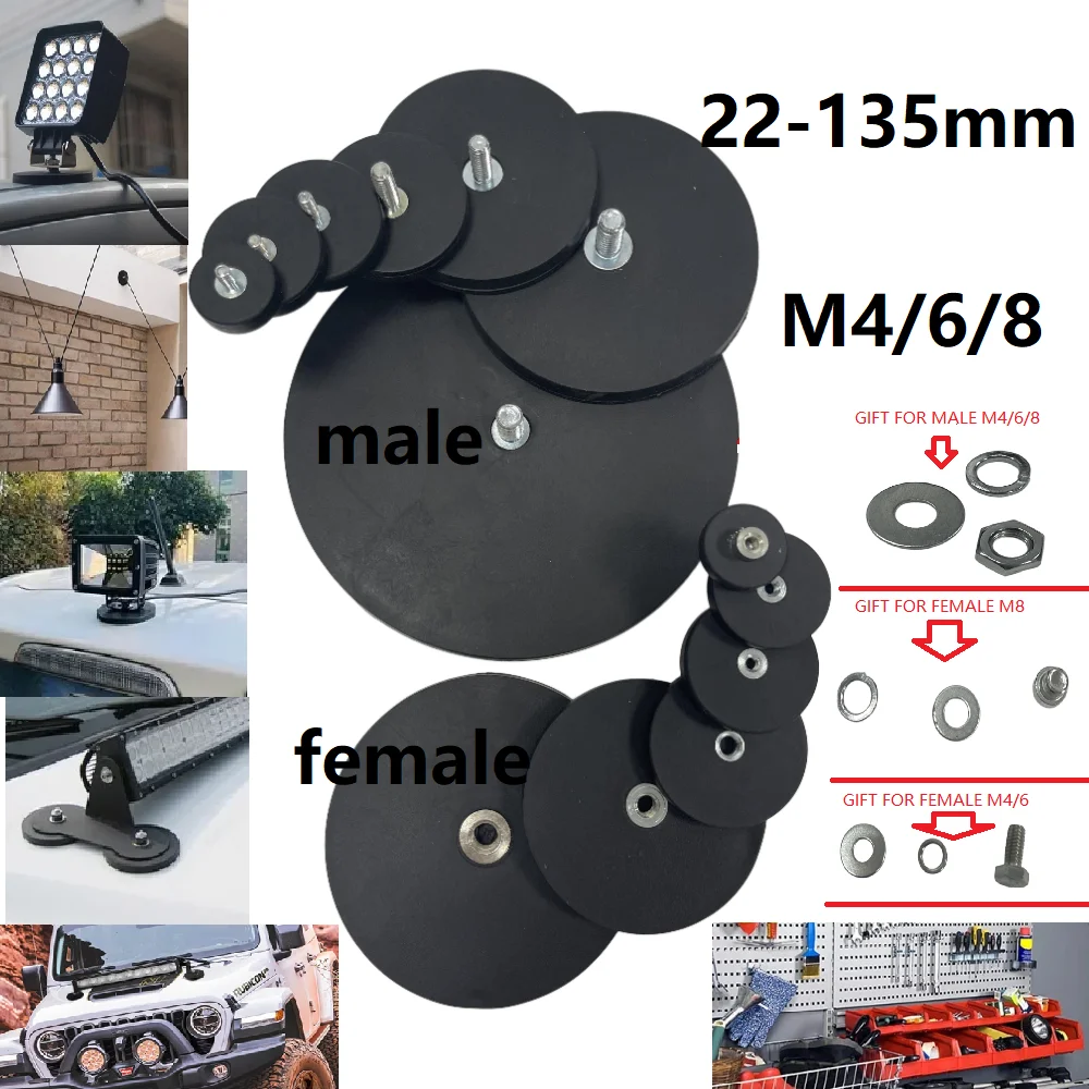 2PCS 22/31/36/43/66/88/135mm Bolt Magnetic Base Mount Bracket Clamp LED Work Light Bar Holder SUV Offroad M4/M6/M8 MALE/FEMALE