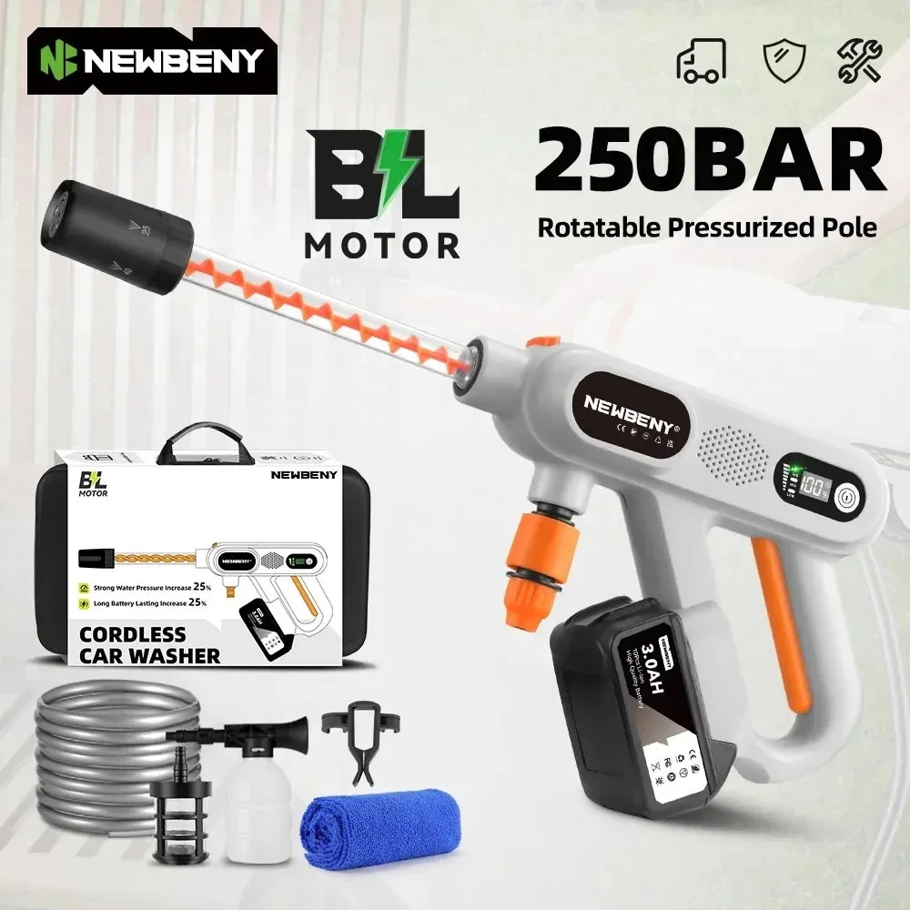NEWBENY 220Bar Brushless High Pressure Power Car Washer Gun 3 Gears Cordless Garden Clean Spray Gun For Makita 18V Battery Pin