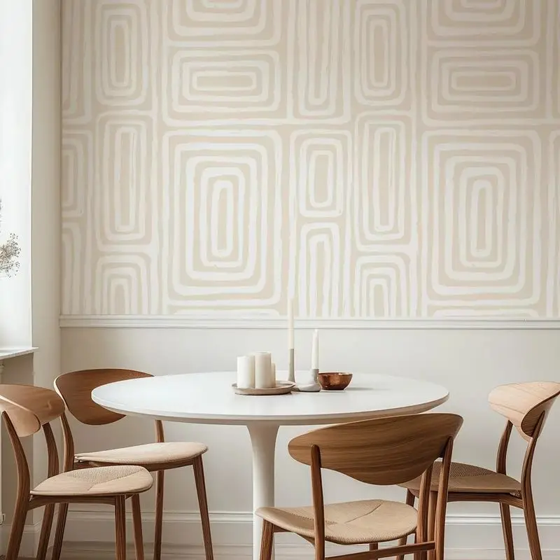 Minimalist Geometric Wallpaper Sticker,Beige White Abstract Decoration for Bedroom,Neutral Dining Room Wall Panels,Custom Color